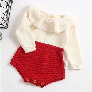 Ruffle collar combo sweater romper